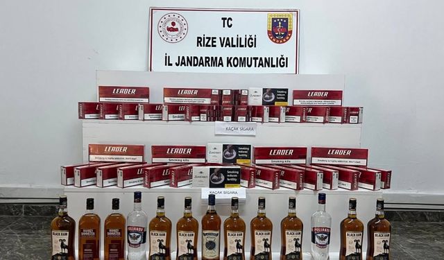 Rize'de yol kontrolünde bandrolsüz sigara ve alkol ele geçirildi
