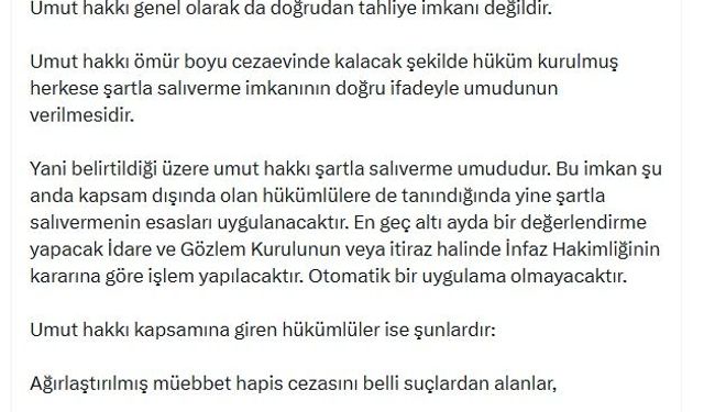 Cumhurbaşkanı Başdanışmanı Uçum: Umut hakkı, Öcalan'a yönelik bir tahliye imkanı değildir