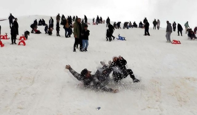 Kar Festivali'nde kızak, kayak ve şambrellerle kaydılar