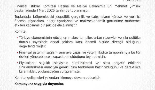 Finansal İstikrar Komitesi, Bakan Şimşek başkanlığında toplandı