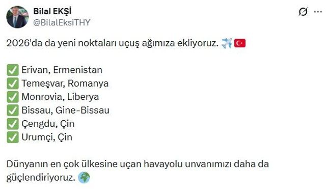 İstanbul- THY'den 6 yeni uçuş noktası
