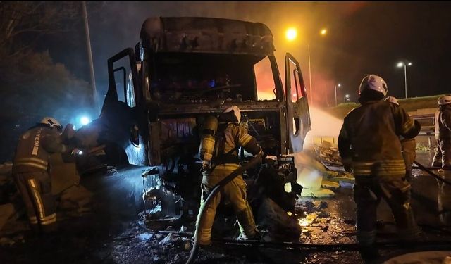 İstanbul - Tuzla'da park halindeki TIR alev alev yandı