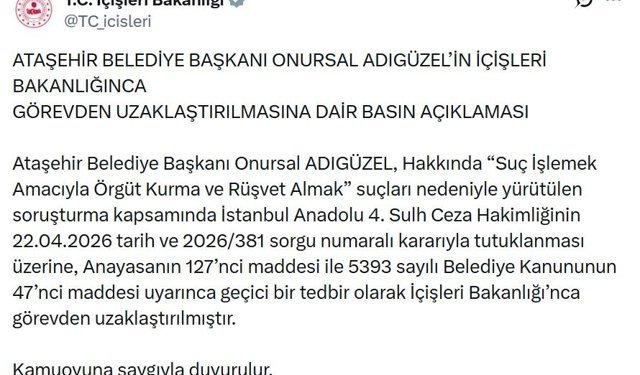 Ataşehir Belediye Başkanı Adıgüzel görevden uzaklaştırıldı