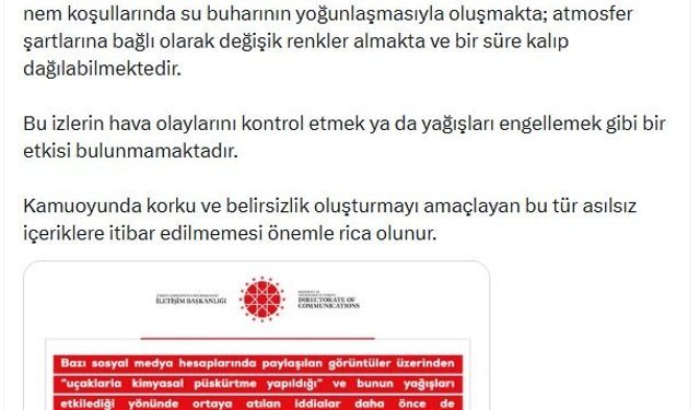 DMM: Uçaklarla kimyasal püskürtme yapıldığı iddiası dezenformasyondur