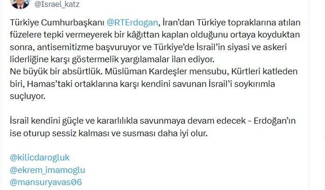 Mansur Yavaş, Erdoğan'ı hedef alan İsrail'e yanıt verdi