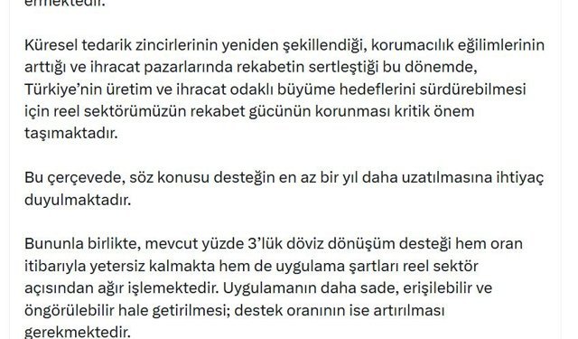 TOBB Başkanı Hisarcıklıoğlu: Döviz dönüşüm desteği en az bir yıl daha uzatılmalı