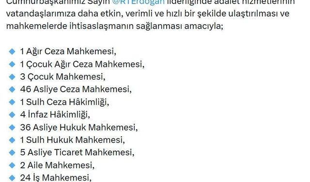 Bakan Gürlek: 140 yeni mahkeme kurulmasına karar verildi