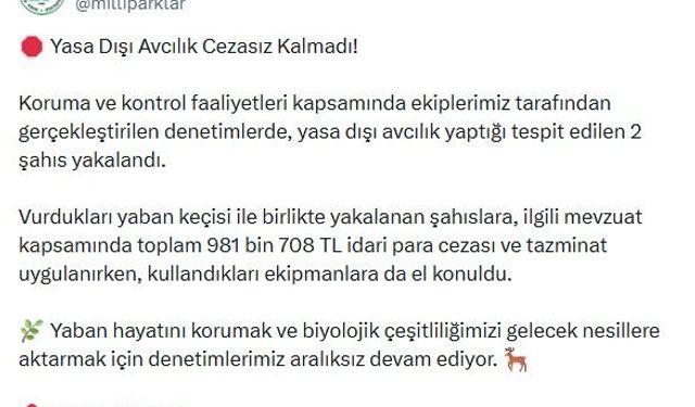 DKMP'den yasa dışı avcılığa 981,7 bin lira para cezası