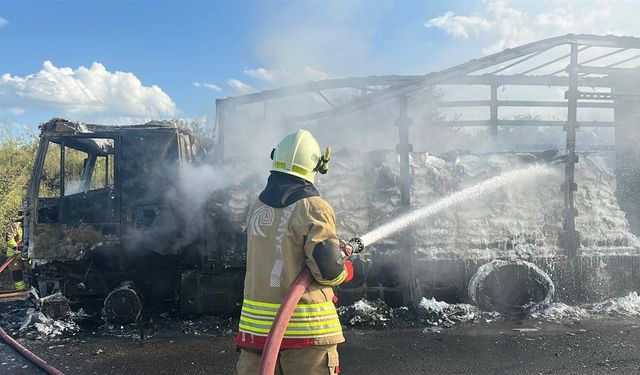 Edirne'de Moldova plakalı TIR, yangında kullanılamaz hale geldi
