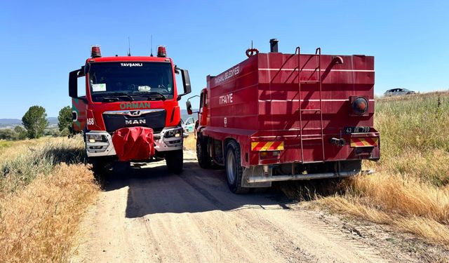 Tarlada hasat yapılırken çıkan yangında 15 dönüm ekili alan zarar gördü