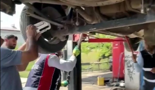 Vinçle kaldırılan otomobilin motor bölümündeki yılan çıkarıldı