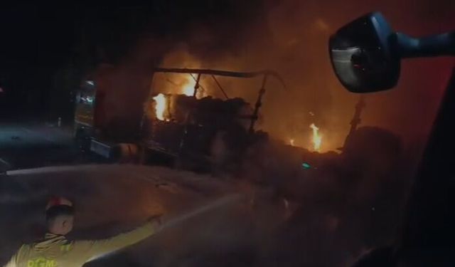 Çanakkale'de alev alev yanan TIR'ın dorsesi kullanılamaz hale geldi