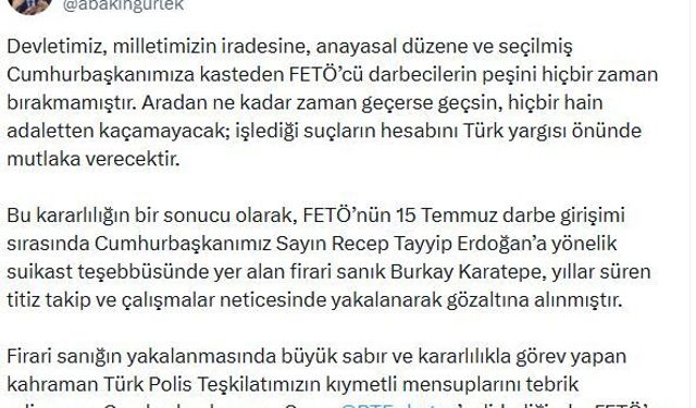 Bakan Gürlek: Hiçbir hain adaletten kaçamayacak