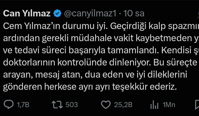 Cem Yılmaz'ın doktorundan açıklama: Bir, iki gün içinde de sağlıcakla evine uğurlarız