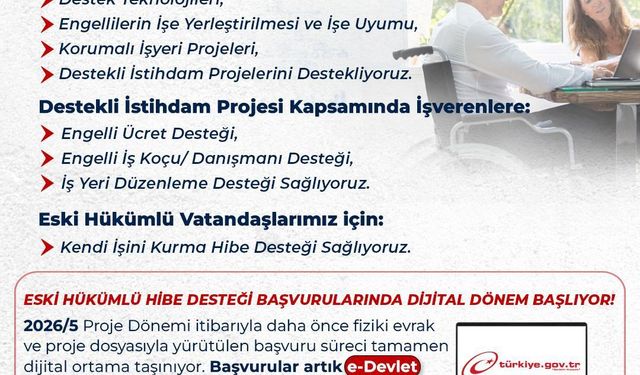 Engelli ve eski hükümlülere hibe desteği 5'inci dönem başvuruları başladı
