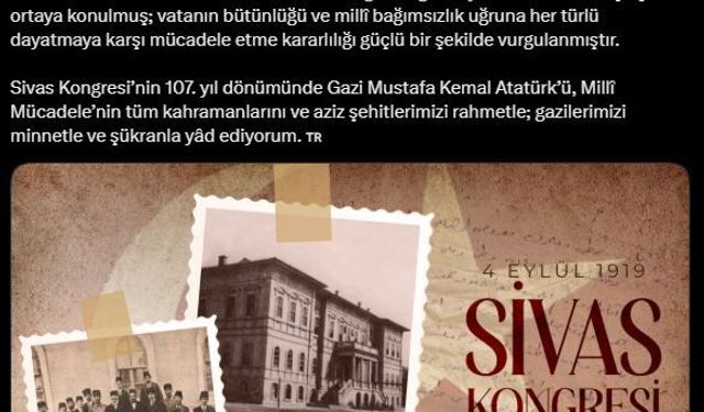 İletişim Başkanı Duran'dan 'Sivas Kongresi'nin yıl dönümü paylaşımı