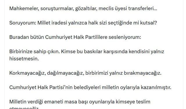 Kılıçdaroğlu: Milletin verdiği emaneti masa başı oyunlarıyla kimseye teslim etmeyeceğiz