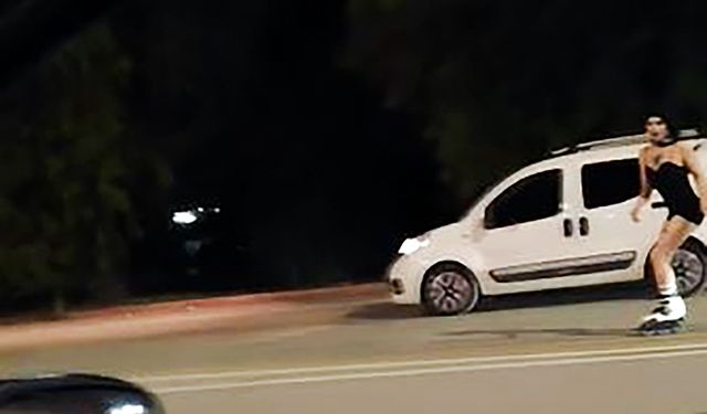 Adana'da patenle tehlikeli yolculuk kamerada