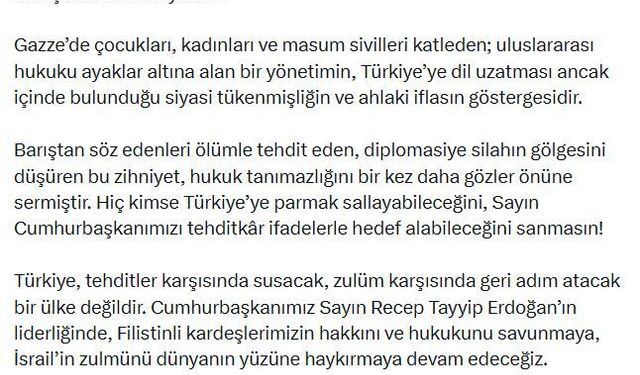 Bakan Bolat: Israel Katz'ın küstah açıklamalarını en sert şekilde lanetliyorum