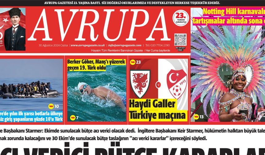 Avrupa Gazete, İngiltere, 30 Ağustos 2024 Baskısı E-gazete