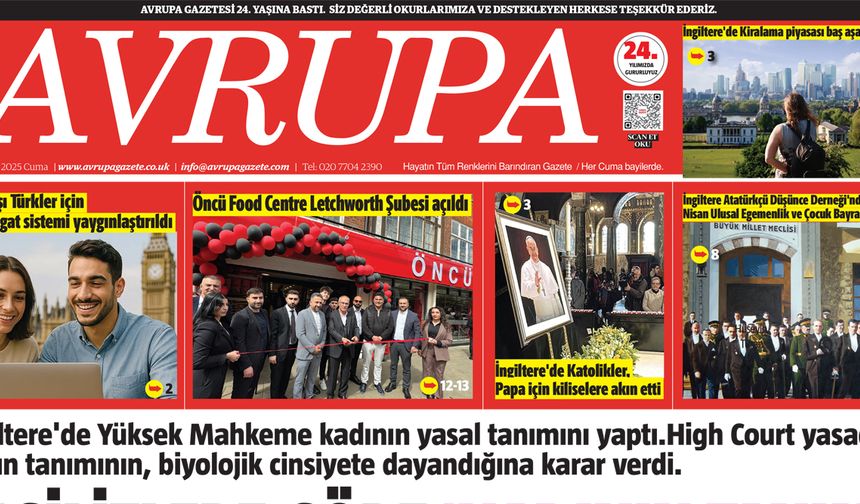 Avrupa Gazete, İngiltere, 25 Nisan 2025 Baskısı E-gazete