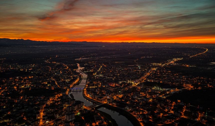 Samsun'da gün batımı dronla görüntülendi