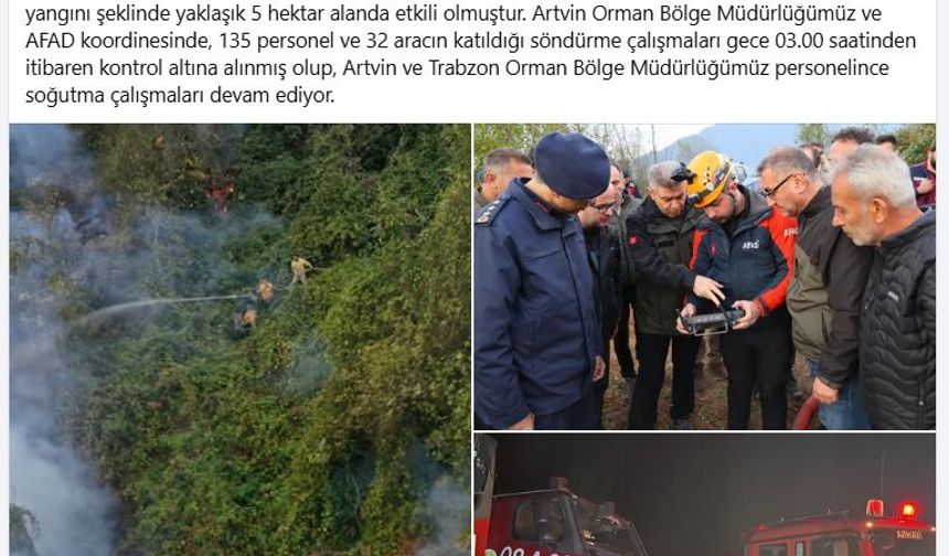 Artvin'deki örtü yangını kontrol altına alındı