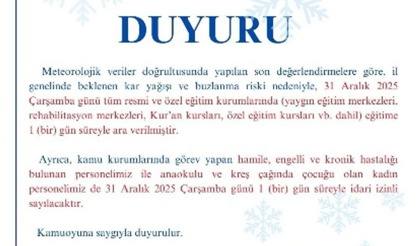 Kırşehir'de okullar tatil edildi