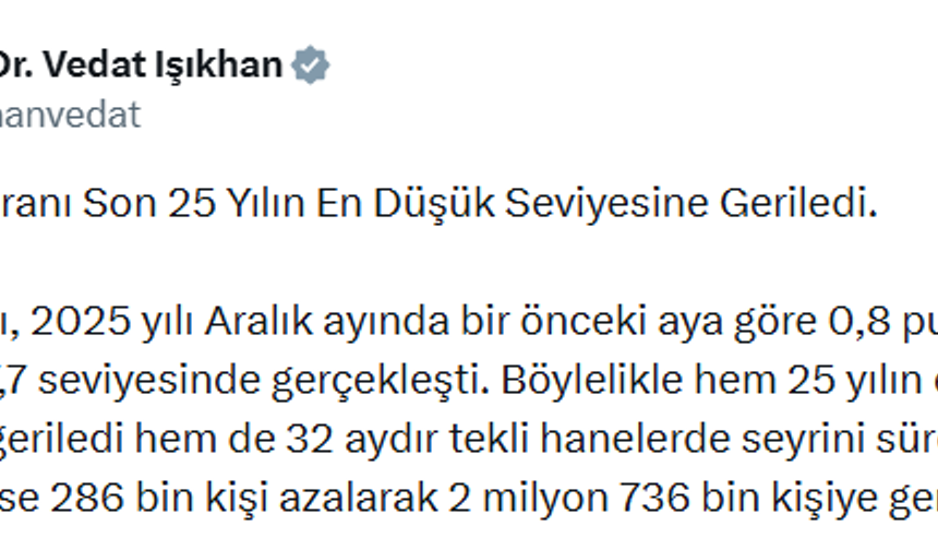 Bakan Işıkhan: İşsizlik oranı son 25 yılın en düşük seviyesine geriledi