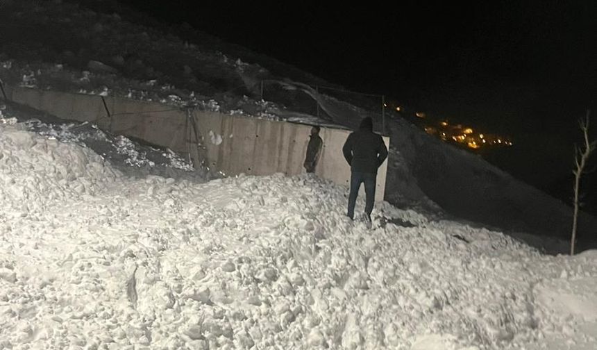 Çatak'ta düşen çığda park halindeki araç kar altında kaldı