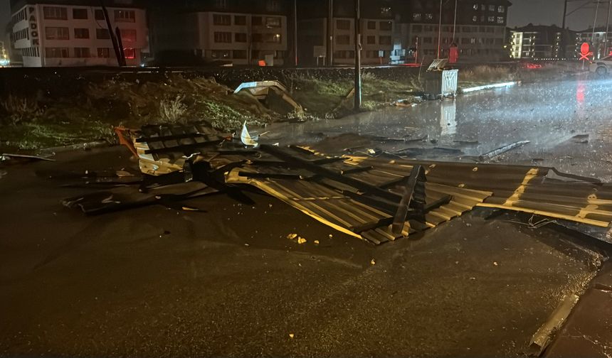 Kütahya'da kuvvetli rüzgar nedeniye evin çatısı uçtu, ağaçlar devrildi
