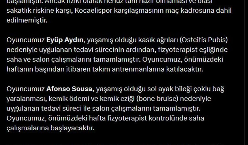 Samsunspor, 4 futbolcunun sakatlık durumunu açıkladı