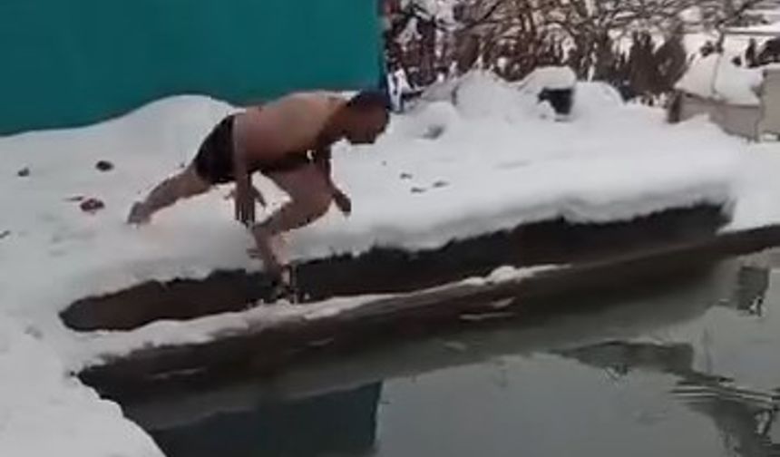 Siirt'te eksi 2 derece havuza girdi; o anlar kamerada