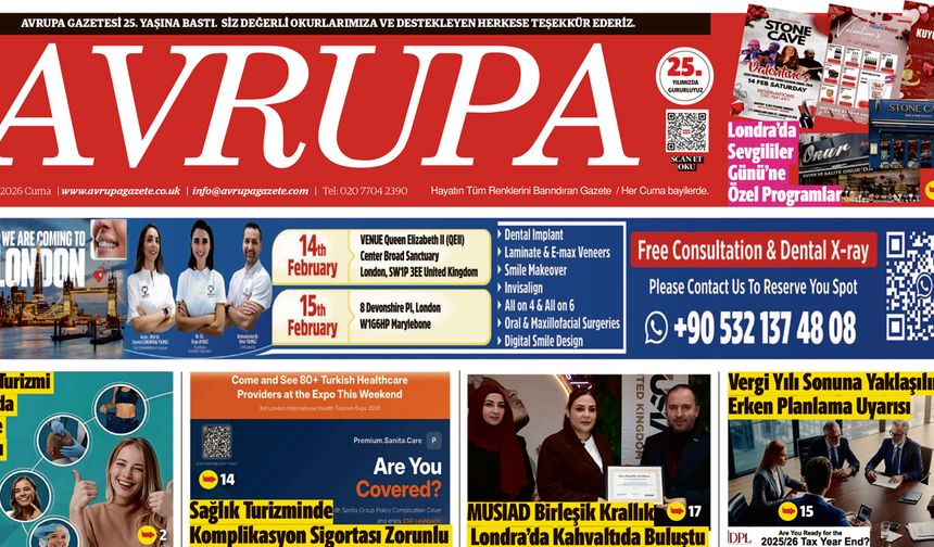 Avrupa Gazete, İngiltere, 13 Şubat 2026 Baskısı