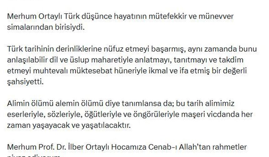 Bahçeli'den İlber Ortaylı için taziye mesajı