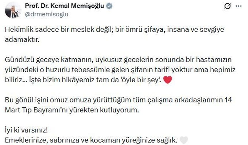 Bakan Memişoğlu'ndan 'Tıp Bayramı' mesajı