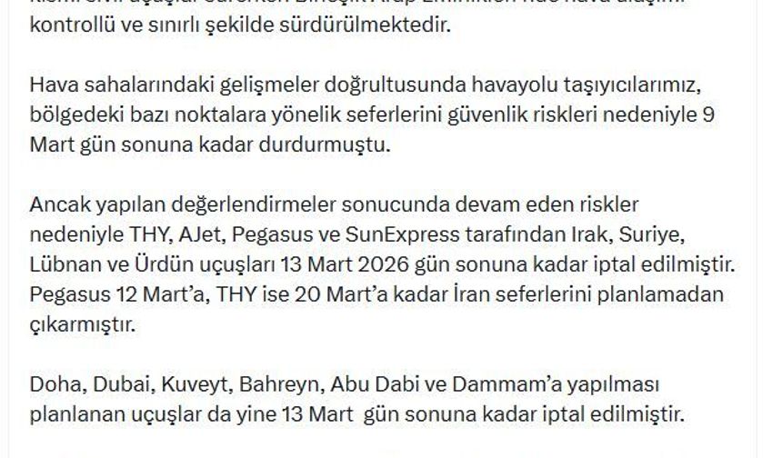 Uraloğlu, Orta Doğu hava sahalarındaki gelişmelerin anlık olarak takip edildiğini belirtti