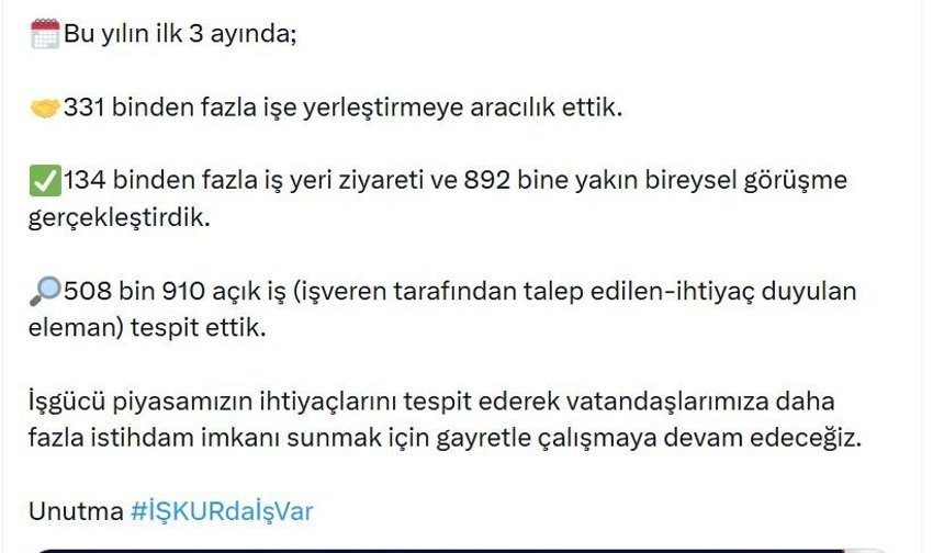 Bakan Işıkhan: Yılın ilk 3 ayında 331 binden fazla işe yerleştirmeye aracılık ettik