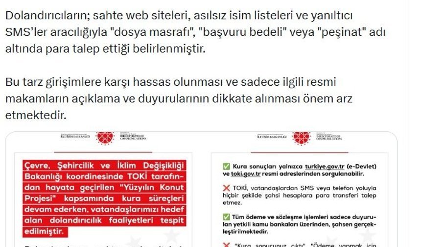 DMM: 'Yüzyılın Konut Projesi' ile ilgili dolandırıcılık uyarısı