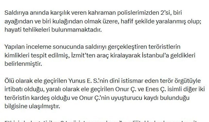 İçişleri Bakanlığı, İstanbul'da etkisiz hale getirilen 3 teröristin kimliğini açıkladı