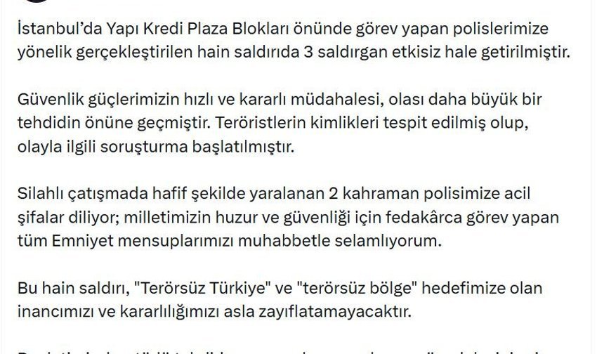 İletişim Başkanı Duran: Bu hain saldırı, 'Terörsüz Türkiye' kararlılığımızı asla zayıflatamayacak