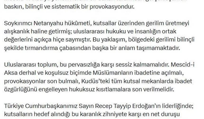İletişim Başkanı Duran: Mescid-i Aksa'ya yönelik baskın, bilinçli ve sistematik bir provokasyondur