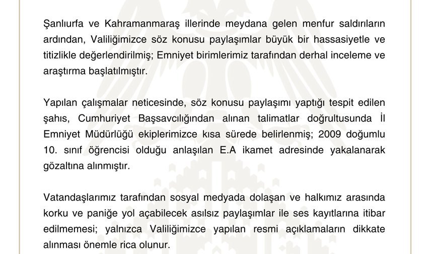 Sivas'ta tehdit paylaşımı yapan bir öğrenci gözaltına alındı