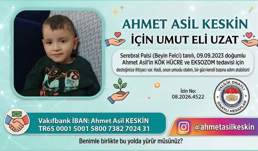 Serebral palsili Ahmet Asil için umut yolculuğu; kampanyası yüzde 85'e ulaştı