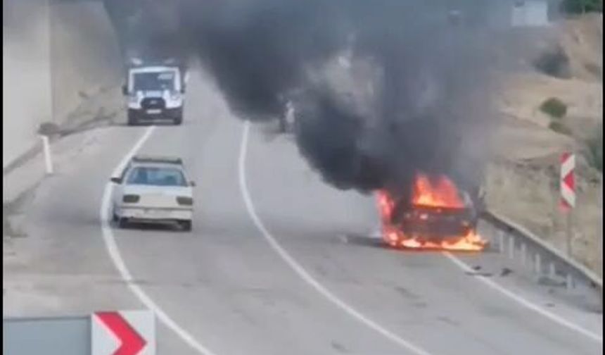 Adana'da seyir halindeki otomobil alev alev yandı