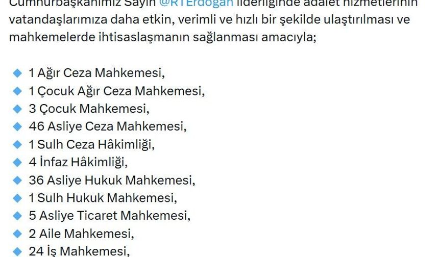 Bakan Gürlek: 140 yeni mahkeme kurulmasına karar verildi