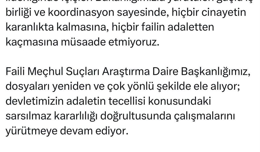 Bakan Gürlek: 2021 yılında işlenen Mehmet Şirin Çelik cinayeti aydınlatıldı