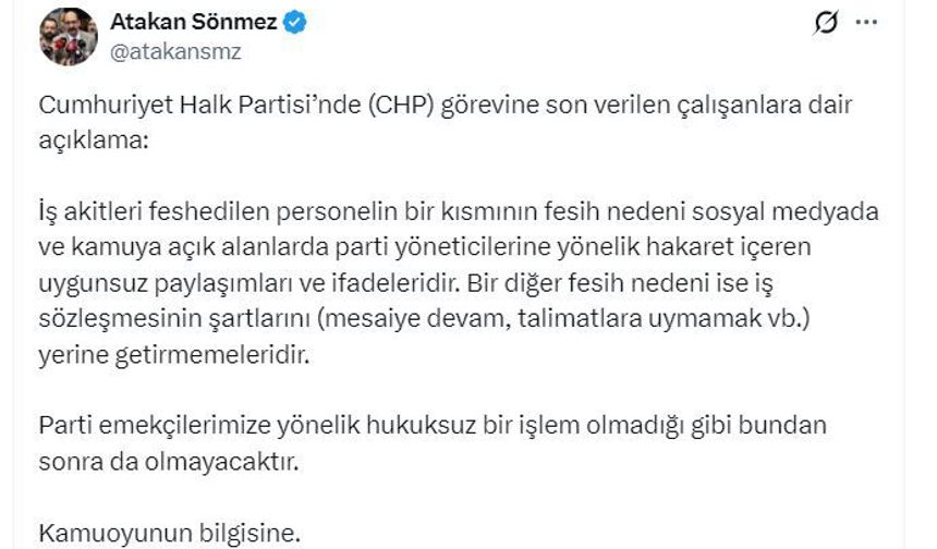 CHP'den işten çıkarılmalara ilişkin açıklama (2)