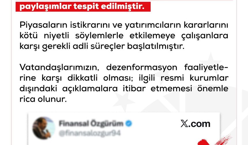 DMM'den finansal piyasalara yönelik dezenformasyon uyarısı