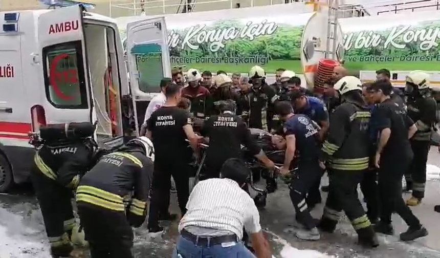 Konya'da yatak fabrikasında yangın; 1 itfaiye eri yaralandı